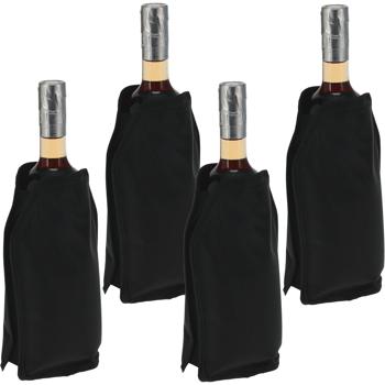 Lot de 4 rafraîchisseurs de bouteilles / manchettes réfrigérantes noires – Housse flexible avec gel pour bouteilles de vin, bouteilles de champagne et boissons, légère et pratique