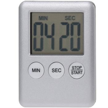 Preview: Minuteur de cuisine numérique blanc - Écran LCD lisible - Support magnétique - Précision 100 min - Œufs, pâtes, gâteaux - ABS argenté - Pile AG10/LR1130