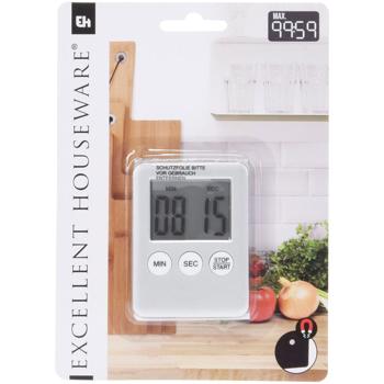 Preview: Minuteur de cuisine numérique blanc - Écran LCD lisible - Support magnétique - Précision 100 min - Œufs, pâtes, gâteaux - ABS argenté - Pile AG10/LR1130