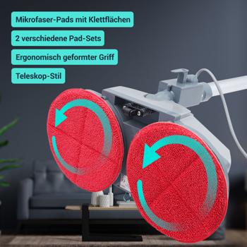 Preview: Robust deep-cleaning floor polisher, telescopic handle, microfiber pads, spray function, for laminate, parquet, tiles, marble, slate