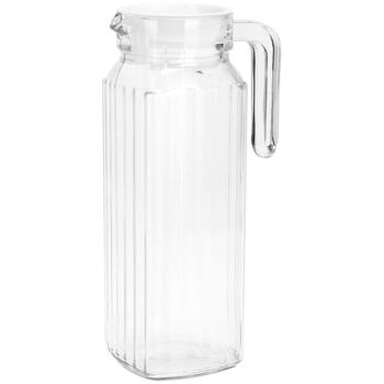 Preview: Glaskrug mit 4 Trinkgläsern - stilvolles Rillen-Design für Sprudel, Eistee, Limonade, Saft - 1100 ml Krug, 200 ml Gläser - spülmaschinenfest