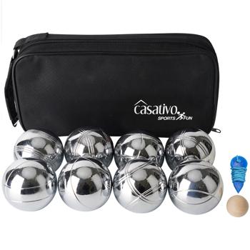 Preview: Gioco di bocce e pétanque di alta qualità, 8 palle in metallo, palla in legno, misuratore di distanza, borsa per il trasporto, palle da bocce con caratteristiche di corsa ideali 