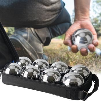 Preview: Gioco di bocce e pétanque di alta qualità, 8 palle in metallo, palla in legno, misuratore di distanza, borsa per il trasporto, palle da bocce con caratteristiche di corsa ideali 