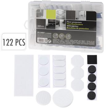 Preview: Filzgleiter selbstklebend 122 Stk. in Aufbewahrungsbox - Bodenschutz für Parkett, Linoleum & Kachelböden - Schützt vor Kratzern & dämmt Geräusche