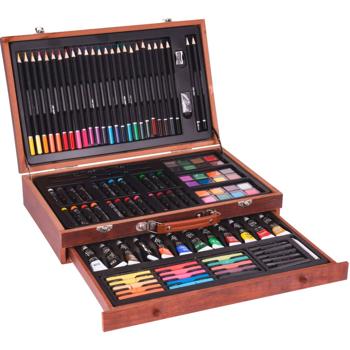 Preview: Set de Dessin et Peinture - Crayons de Couleur, Aquarelles, Pastels, Peintures Acryliques - Coffret Créatif FSC - 375x235x80mm
