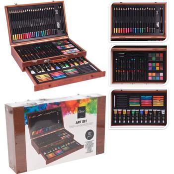 Set de Dessin et Peinture - Crayons de Couleur, Aquarelles, Pastels, Peintures Acryliques - Coffret Créatif FSC - 375x235x80mm