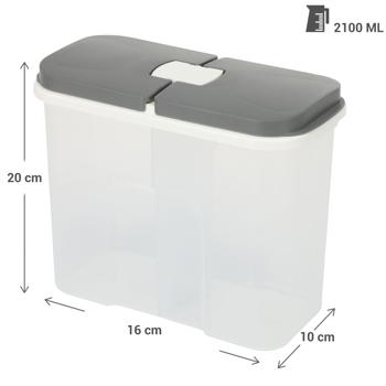 Preview: 2er-Set Vorratsdose 2100 ml - Hygienische Aufbewahrung & Schutz vor Motten/Staub - Für Müsli Mehl Zucker Reis - 2 getrennte Fächer mit Deckeln