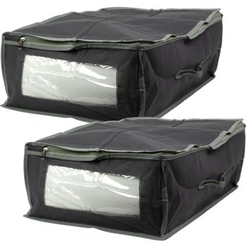 2er-Set Unterbettkommode grau – Praktische Aufbewahrung von Kleidung, Bettwäsche – 50x38x20cm, faltbar, Sichtfenster & Handgriff – Schützt vor Staub & Motten