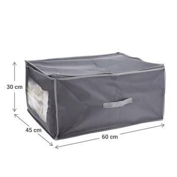 Preview: Set of 2 underbed storage boxes with viewing window & handle – 60x45x30 cm dark grey – protection against moths/dust – storage for bed linen & clothing – foldable