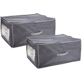 Preview: Set of 2 underbed storage boxes with viewing window & handle – 60x45x30 cm dark grey – protection against moths/dust – storage for bed linen & clothing – foldable