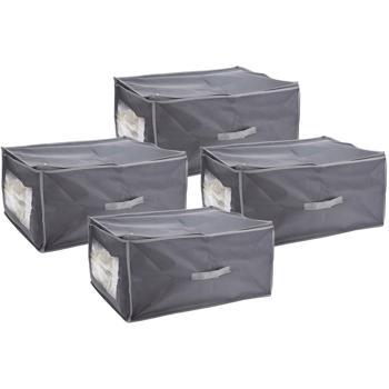 Preview: Set of 4 underbed storage boxes with window & handle – 60x45x30cm dark grey – protection against moths/dust – storage for bed linen & clothing – foldable