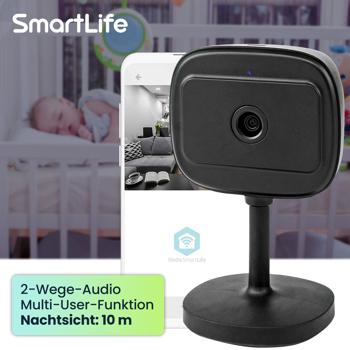 Preview: Full-HD WLAN IP-Kamera (Innen, schwarz) - SmartLife, Nachtsicht, PIR-Sensor, 2-Wege-Audio, App - Überwachung mit Komfort