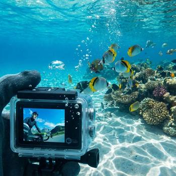 Preview: Action Cam - Double Écran Full-HD 1080p 12 MP - Wi-Fi App iOS/Android - Étanche 30m - Microphone Intégré - Selfie Vlog Webcam - Noir - 140°