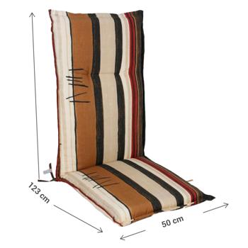 Preview: Elegante cuscino a schienale alto con motivo a righe, nei toni della terra, 123x50x6 cm - Design elegante per trascorrere ore confortevoli sulla vostra sedia da giardino