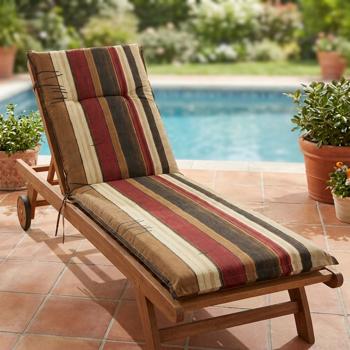 Preview: Coussin pour chaise longue, motif à rayures, tons terre, coussin pour chaise longue à roulettes, 192 cm, idéal pour chaises longues de jardin et bains de soleil