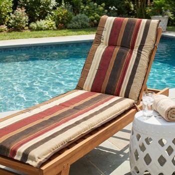 Preview: Coussin pour chaise longue, motif à rayures, tons terre, coussin pour chaise longue à roulettes, 192 cm, idéal pour chaises longues de jardin et bains de soleil