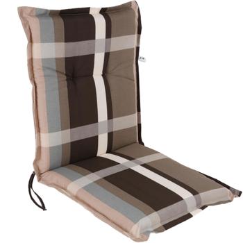 Preview: Coussin Fauteuil Jardin Bas - Motif Carreaux Brun/Gris - Rembourrage 6cm Mousse Polyester - 105x50x6cm - Attaches Élastique/Liens - Coton/Polyester - Durable