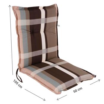 Preview: Low-back cushion, chequered pattern brown – ideal seat pad for garden & balcony – 105x50x6 cm – 6 cm padding – 55% cotton – robust & durable