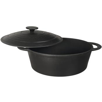 Preview: Girarrosto in ghisa di alta qualità ovale da 4,5 litri nero con coperchio - Realizzato con la migliore ghisa grigia per brasare e arrostire alla perfezione - Cottura robusta e duratura