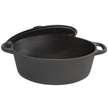 Preview: Girarrosto in ghisa di alta qualità ovale da 6,2 litri nero con coperchio - Realizzato con la migliore ghisa grigia per brasare e arrostire alla perfezione - Cottura robusta e duratura