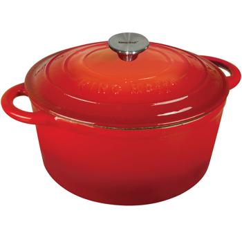 Preview: Gusseisen Topf rot Ø 21cm (2,4L) mit Deckel - Für alle Herdarten inkl. Induktion + Grill geeignet - Perfekt Kochen, Braten, Schmoren