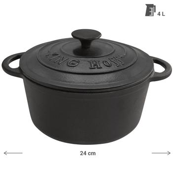 Preview: Casseruola in ghisa 24 cm / 4 litri nera - In ghisa grigia per brasare e cuocere teneramente - Eccellente ritenzione del calore per un aroma e una cottura perfetti