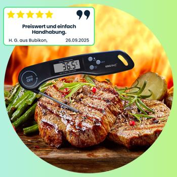 Preview: Koch- & Grillthermometer - Präzise Sensoren für Steaks Desserts Gebäck - -50°C bis 300°C - 180° drehbares Display - Faltbarer Einstichfühler & Magnet
