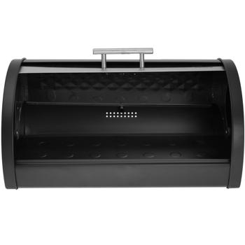 Preview: Boîte à pain moderne - Acier inoxydable argenté-noir - Couvercle rétractable hygiénique - 38x28x18.5 cm - Idéale boulangerie