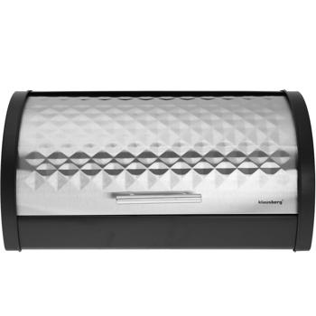 Preview: Boîte à pain moderne - Acier inoxydable argenté-noir - Couvercle rétractable hygiénique - 38x28x18.5 cm - Idéale boulangerie