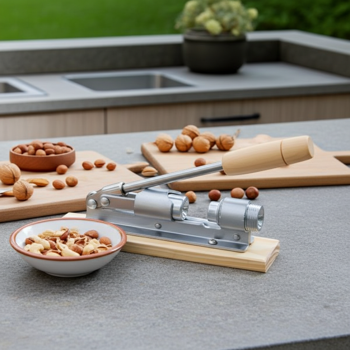 Casse-noix à Levier Innovant - Design Rétro Élégant avec Plateau en Bois - Robuste, Métallique pour Noix, Noisettes, Fruits à Coque - Idée Cadeau Originale