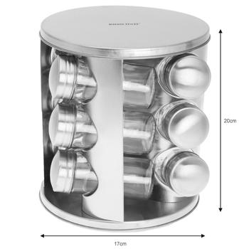 Preview: Modern stainless steel spice carousel with 12 transparent spice jars, white, - timeless spice rack - an eye-catcher for every kitchen