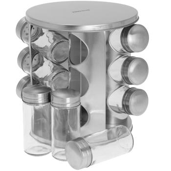 Preview: Modern stainless steel spice carousel with 12 transparent spice jars, white, - timeless spice rack - an eye-catcher for every kitchen