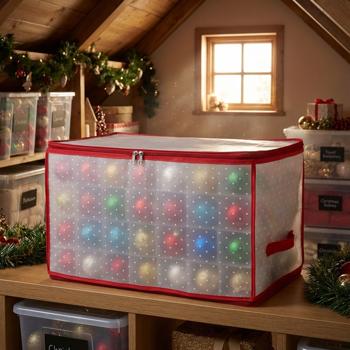 Aufbewahrungsbox für Weihnachtskugeln - 112 Fächer & 2 Griffe - Schutz vor Staub, Feuchtigkeit & Beschädigung - 52,5x30x30 cm