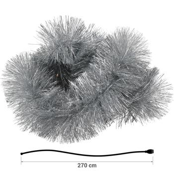 Preview: LED-Lametta Girlande Silber 2,7m - Integrierte LED-Beleuchtung & Timer - Weihnachtsgirlande batteriebetrieben IP44 - Weihnachtsbaum Christbaumschmuck