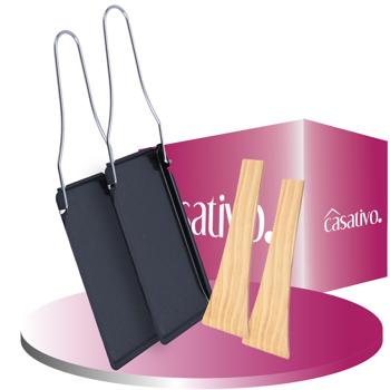 Preview: Pratico set di 2 padelle per raclette e barbecue, con manico pieghevole e spatola in legno, con rivestimento antiaderente - ideale per le serate più tranquille Preview: Pratico set di 2 padelle per raclette e barbecue, con manico pieghevole e spatola in legno, con rivestimento antiaderente - ideale per le serate più tranquille