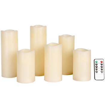 Preview: 6-piece set of LED real-wax candles with remote control - dimmable, flickering effect, various sizes, battery-powered for mood lighting