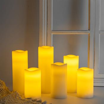 Preview: 12-piece set of LED real-wax candles with remote control - dimmable, flickering effect, various sizes, battery-powered for mood lighting