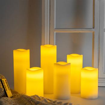 Preview: 6-piece set of LED real-wax candles with remote control - dimmable, flickering effect, various sizes, battery-powered for mood lighting