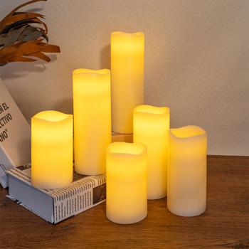 Preview: 6-piece set of LED real-wax candles with remote control - dimmable, flickering effect, various sizes, battery-powered for mood lighting