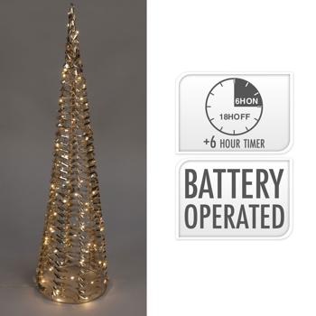 Preview: Christmas light pyramid with micro LEDs and timer, gold, H 60 cm