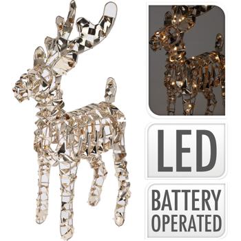 Preview: LED reindeer with 50x micro LEDs, gold-colored, 24 x 8 x 37 cm