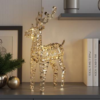 LED-Rentier goldfarben mit 100 Micro-LEDs – stilvolles Ambiente & gemütliches Licht für Ihr Zuhause – 36x14x60cm – IP20 – Batteriebetrieben mit 6/18h Timer