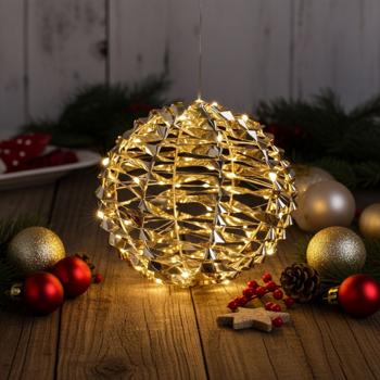 Christmas bauble with 60 warm white micro LEDs, gold-colored, Ø 25 cm, IP20