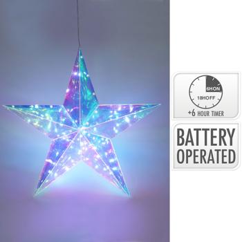 Preview: Stella di Natale arcobaleno con 30 LED, bianco freddo, 39 x 10 x 37 cm