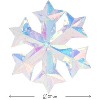 Preview: Fiocco di neve con design arcobaleno con 30 LED, bianco freddo, 27 cm