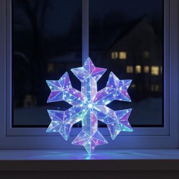 Schneeflocke Regenbogen-Design - Deko für Weihnachten & Partys - 30 kaltweisse Micro-LEDs, Timer, batteriebetrieben, 27 cm - PET-Material