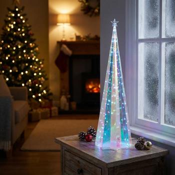 Pyramide arc-en-ciel avec socle en forme d‘étoile, 40 micro-LED, 13 x 13 x 40 cm