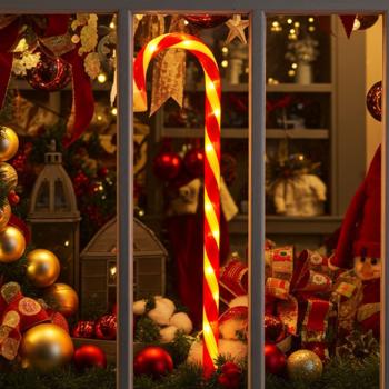 LED-Zuckerstange Rot-Weiss - 5 Lichtfunktionen für Weihnachts-Wonderland & Party - 11 warmweisse LEDs, batteriebetrieben (3x LR44), 13x1.8x45 cm