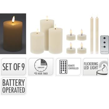 Preview: Set de 9 Bougies LED Scintillantes en Cire - Ivoire Blanc Chaud - Décoration Maison Automne Hiver Noël - Sans Risque Incendie
