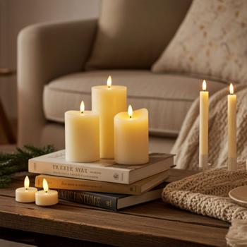 Set de 9 Bougies LED Scintillantes en Cire - Ivoire Blanc Chaud - Décoration Maison Automne Hiver Noël - Sans Risque Incendie